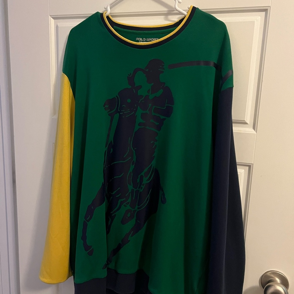 Ralph Lauren Men's Green, Yellow, and Navy Crewneck Sweater